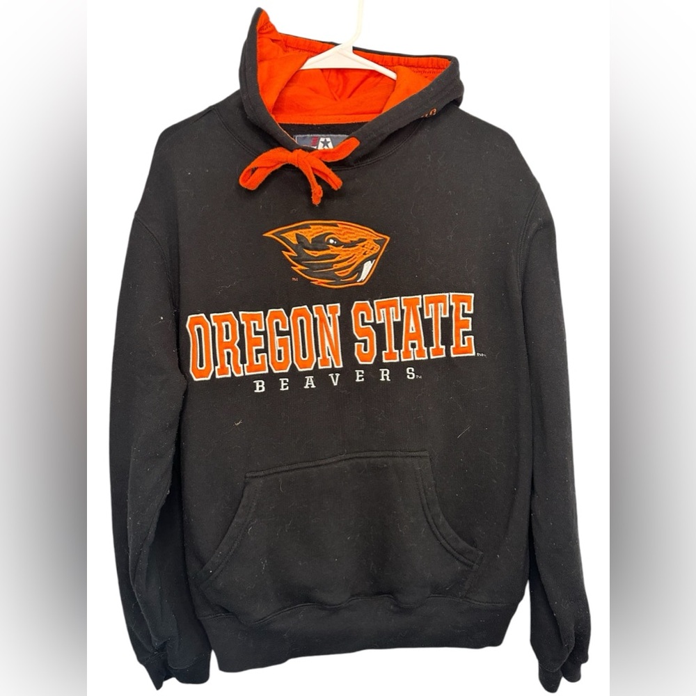 Men's LARGE Colosseum Black Oregon State Beavers Arch & Logo 3.0 Pullover Hoodie